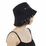 Siyah Piercing Ve Çengelli İğne Modelli Balıkçı Bucket Şapka